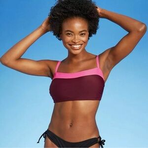 Kona Sol Color-block Bandeau Bikini Top
Burgundy/ Pink